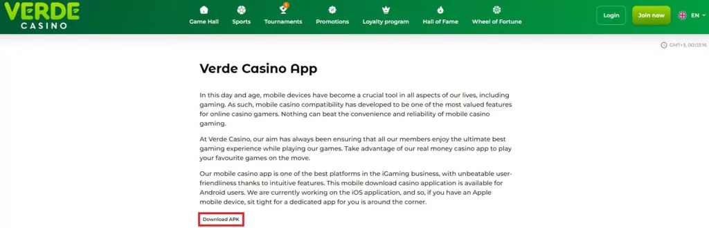 Verde Casino mobile